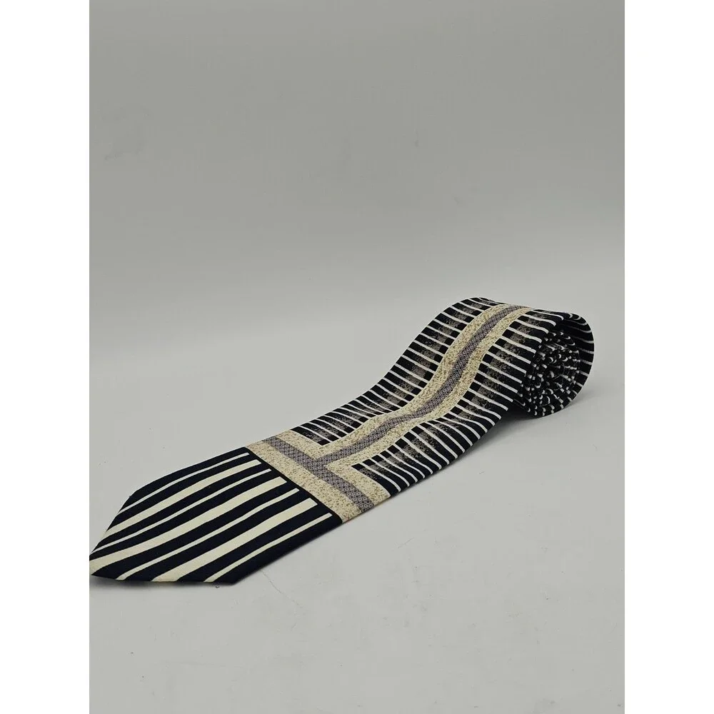 Museo Art Deco Silk Handmade Necktie Modern Linear Symmetry Striped Hand Made